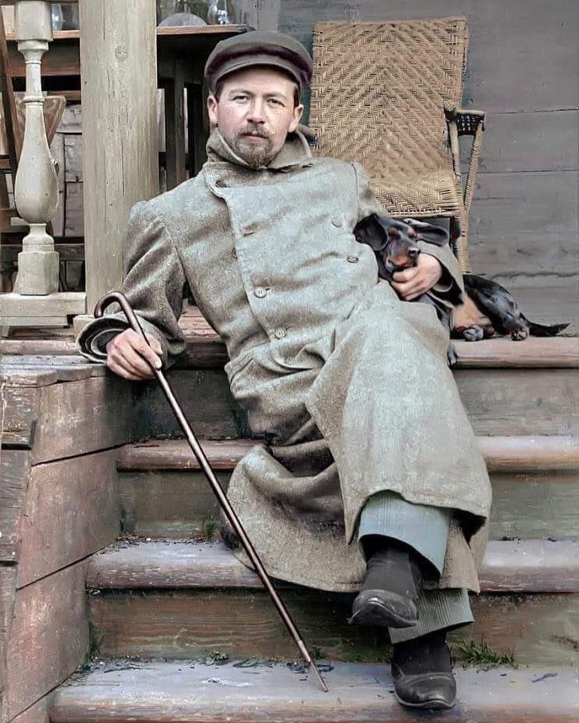 Anton Chekhov and his dog at home 1897